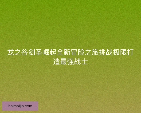 龙之谷剑圣崛起全新冒险之旅挑战极限打造最强战士