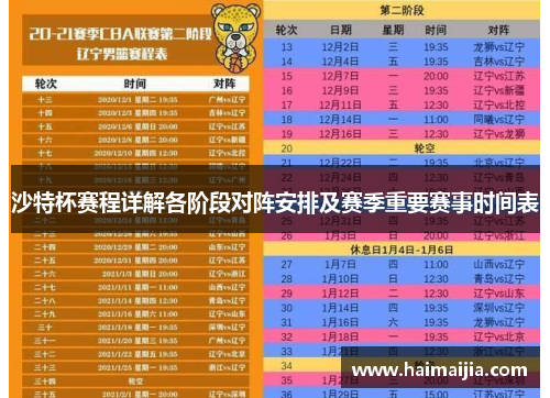 沙特杯赛程详解各阶段对阵安排及赛季重要赛事时间表
